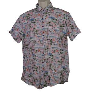 Rodd and Gunn Hawaiian Button Up Camp Shirt Men Size XL Sports Fit Pink Blue